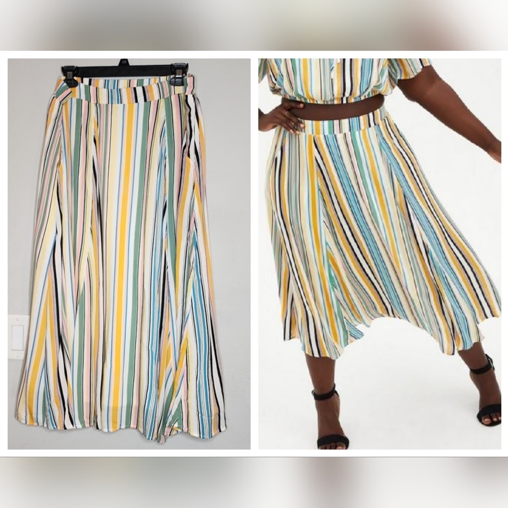 Torrid Striped Midi Skirt Pullon Stretch Size 00 Medium Rayon pockets